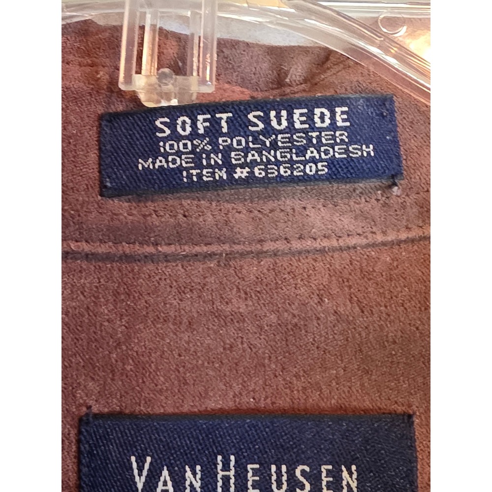 Van Heusen Soft Suede Shirt Mens XL Rust Brown Faux Suede Button Down Distressed - Picture 2 of 12